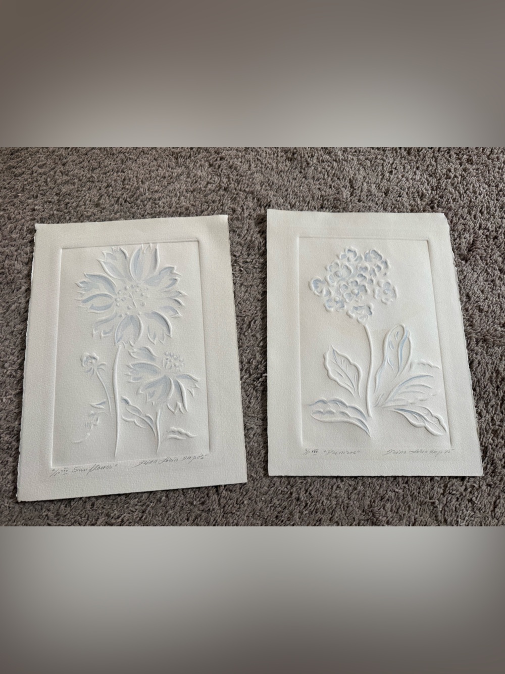 Vintage 1985 Handmade White Embossed Floral Wall Art Set